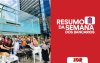 Fotografia de protesto no Itaú, acompanhada da frase Resumo da Semana