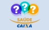 Imagem do logo do Saúde Caixa com balões de interrogação 
