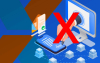 Imagem mostra um X em cima de um computador e de um telefone celular