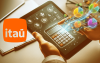 Imagem de uma calculadora ao lado do logo do Itaú