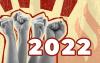Arte composta por punhos cerrados simbolizando trabalhadores em luta, ao lado de 2022