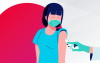 Ilustração de uma mulher sendo vacinada