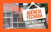 Imagem composta de uma foto de uma agência do Itaú e uma lettering "agência fechada por falta de ar-condicionado". A imagem tem as bordas em laranja
