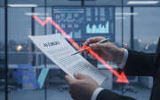 Imagem mostra um homem dentro de um escritório segurando uma folha de papel onde se lê a palavra "acordo". A imagem tem uma gráfico em flecha indicando baixa e uma marca d´água do logo do BV