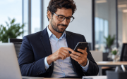 Imagem mostra homem mexendo em um telefone celular