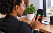 Mulher negra participando de uma assembleia virtual pelo celular